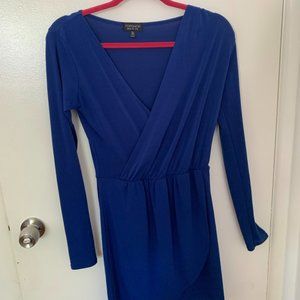 Topshop Long Sleeve Blue Wrap Cocktail Mini Dress